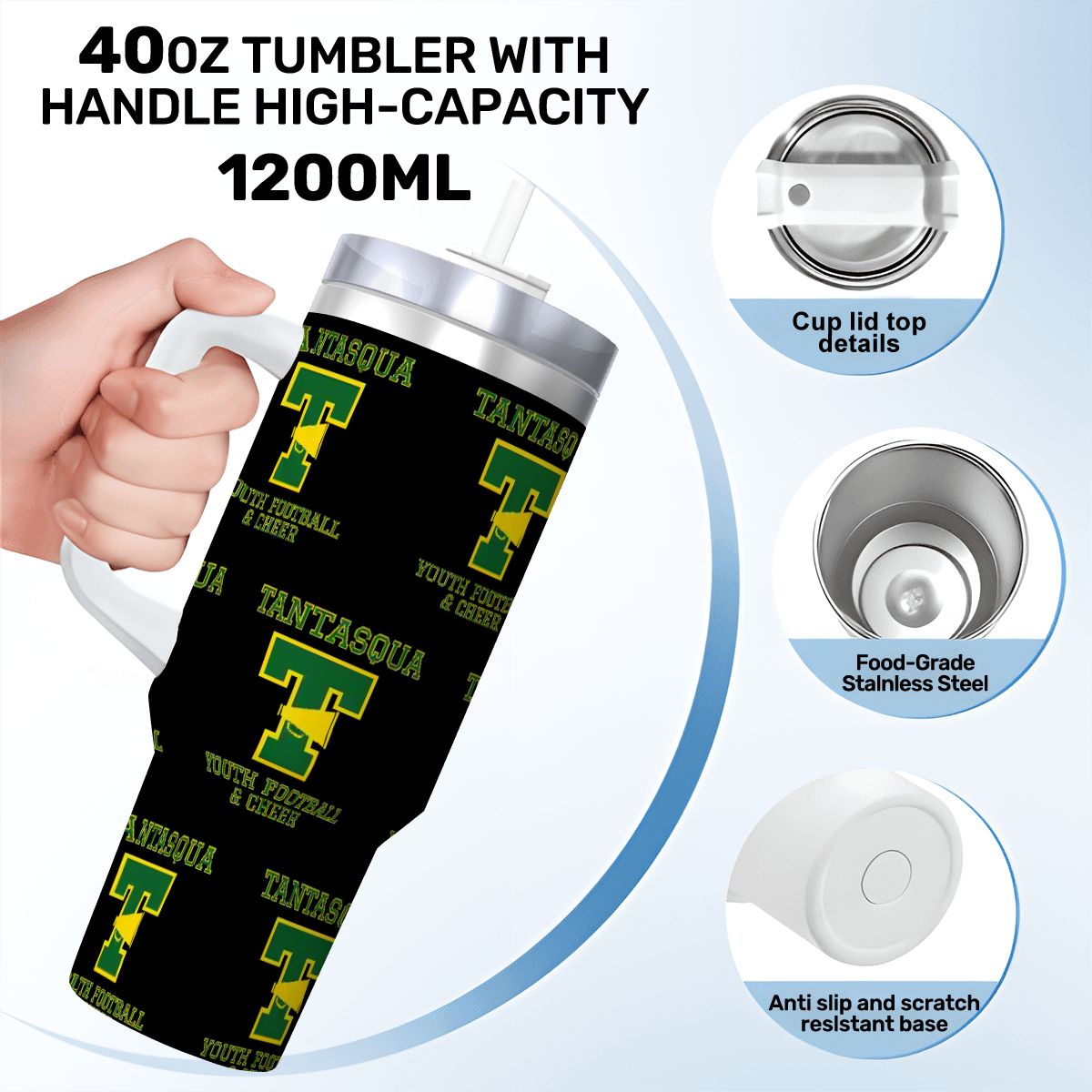 TYFC Travel Coffee Mug with Handle and Straw (40oz)