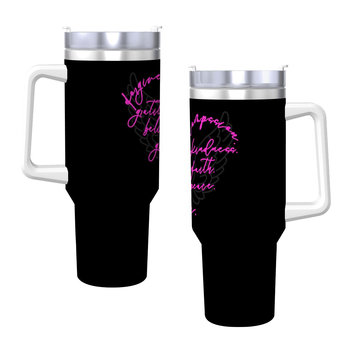 'Wings of Faith' Travel Coffee Mug with Handle and Straw (40oz)