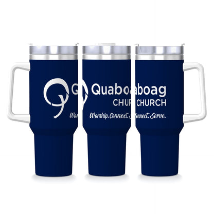 Quaboag Church Travel Coffee Mug with Handle and Straw (40oz)