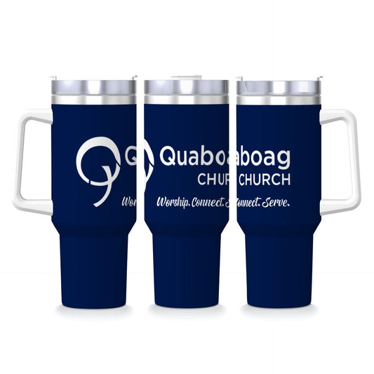 Quaboag Church Travel Coffee Mug with Handle and Straw (40oz)