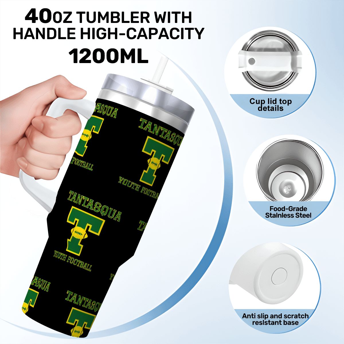 TYFC Travel Coffee Mug with Handle and Straw (40oz)