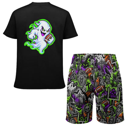 Boys Halloween Football Two-Piece Mesh Shorts and T-Shirt Set