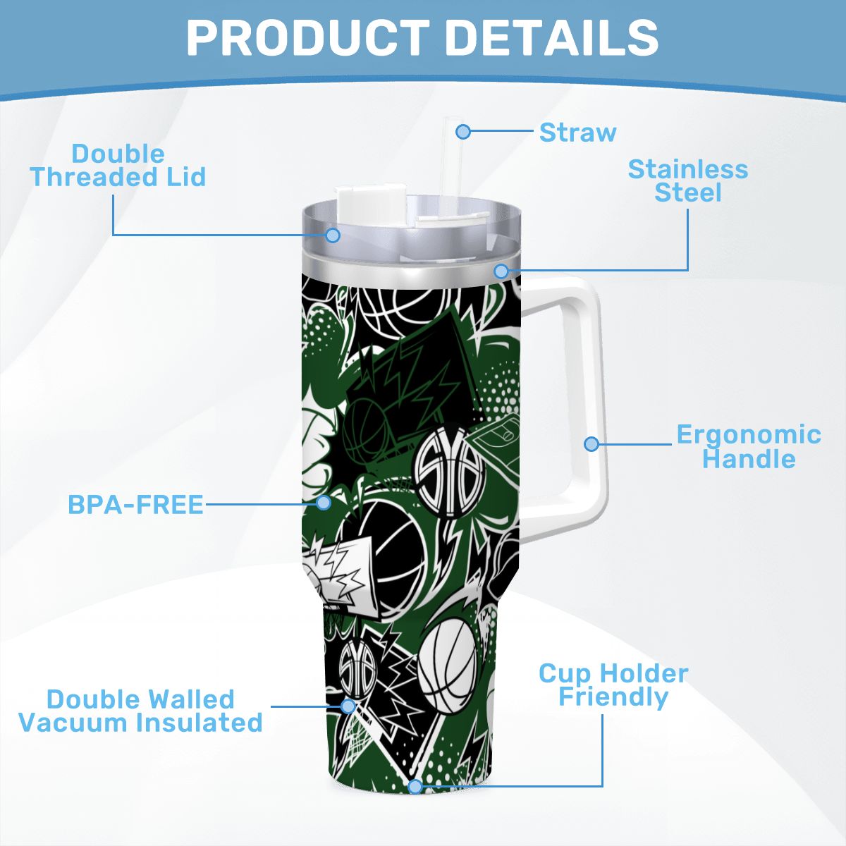 40oz SYB Travel Coffee Mug with Handle and Straw