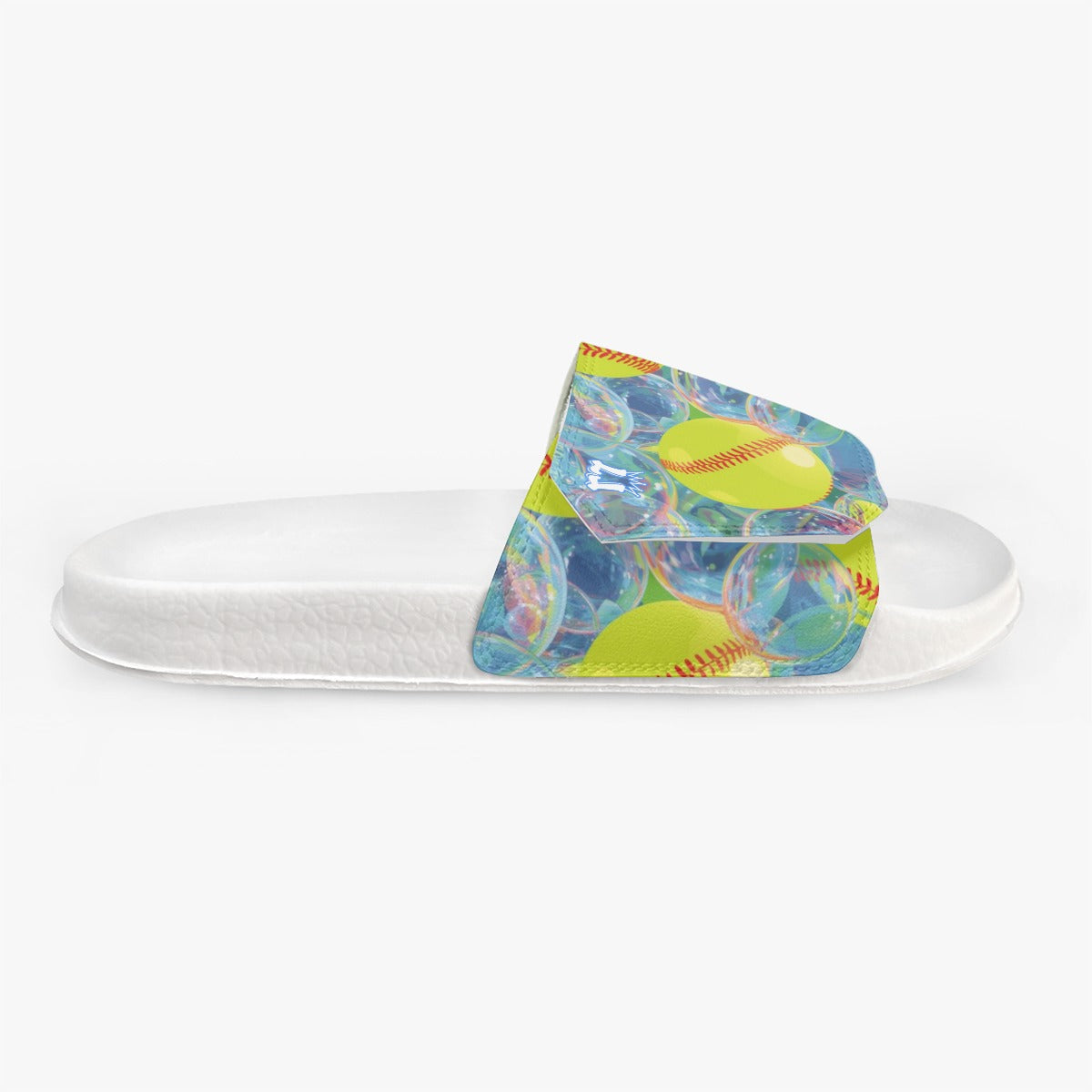 Women's Sports Slides, Softball Bubbles Design