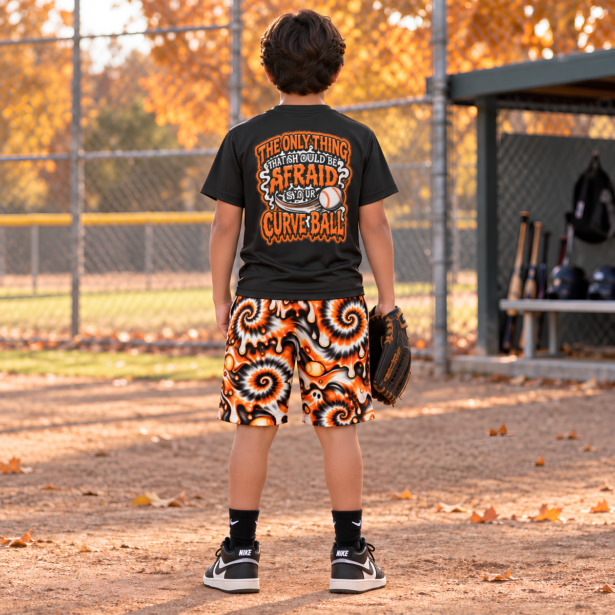 Kids Baseball Halloween Sportswear Set, Mesh Shorts and T-Shirt