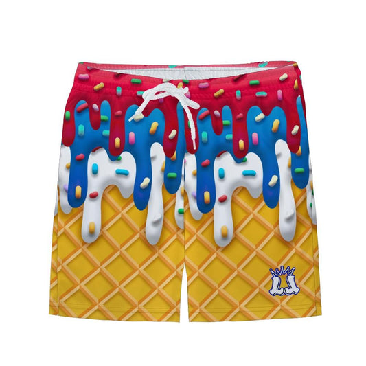 Youth Red, White and Blue Ice Cream Drip Mesh Shorts