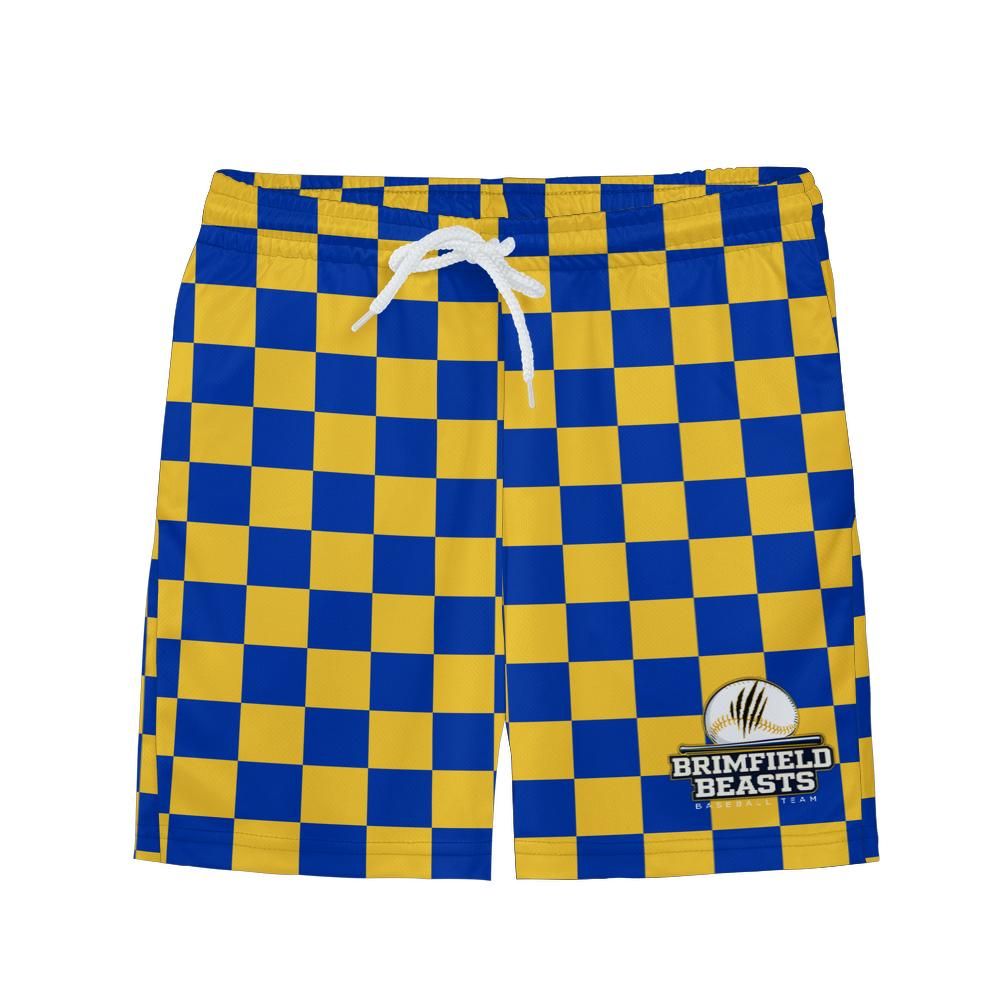 Youth Brimfield Beasts Blue/Gold Checkered Mesh Shorts