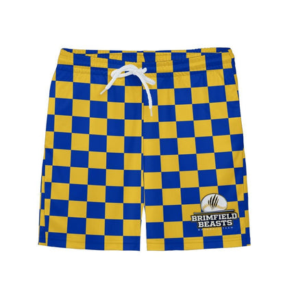 Youth Brimfield Beasts Blue/Gold Checkered Mesh Shorts