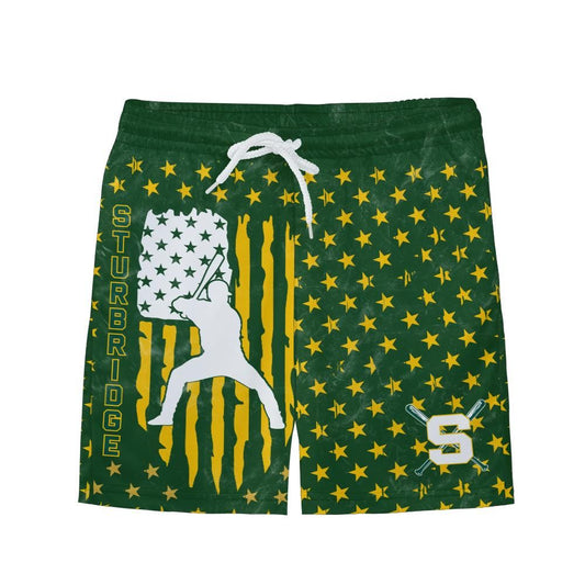 Youth Sturbridge Little League Baseball Shorts - Flag, Green Edition